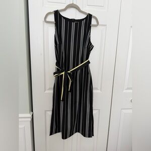 Vince Camuto Black and White Midi Dress with Yellow Belt